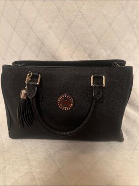 Black Satchel with Tassel and Gold Accents
